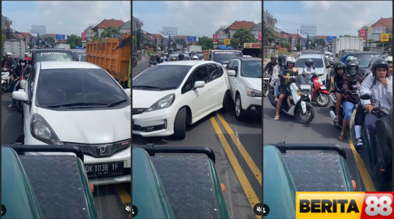 bali memanas mobil nekat hadang pasukan lawan arah eh ada pelat merah ikutan nakal