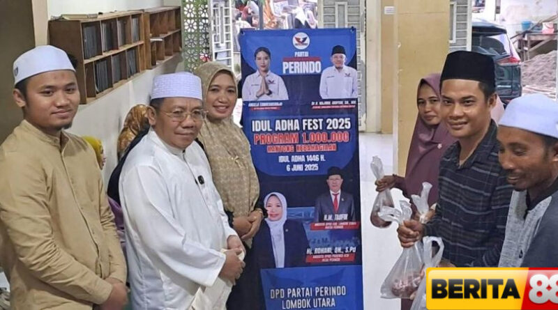 semarakkan program 1000000 kantong kebahagiaan partai perindo lombok utara serahkan 7 ekor sapi kurban