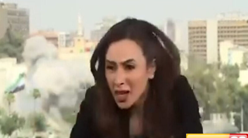 momen horor penyiar tv suriah lari saat live ketika gedung di dekatnya dibom israel