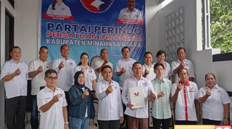 ketua dpw partai perindo sulut serahkan sk plt ketua dpd partai perindo minahasa utara